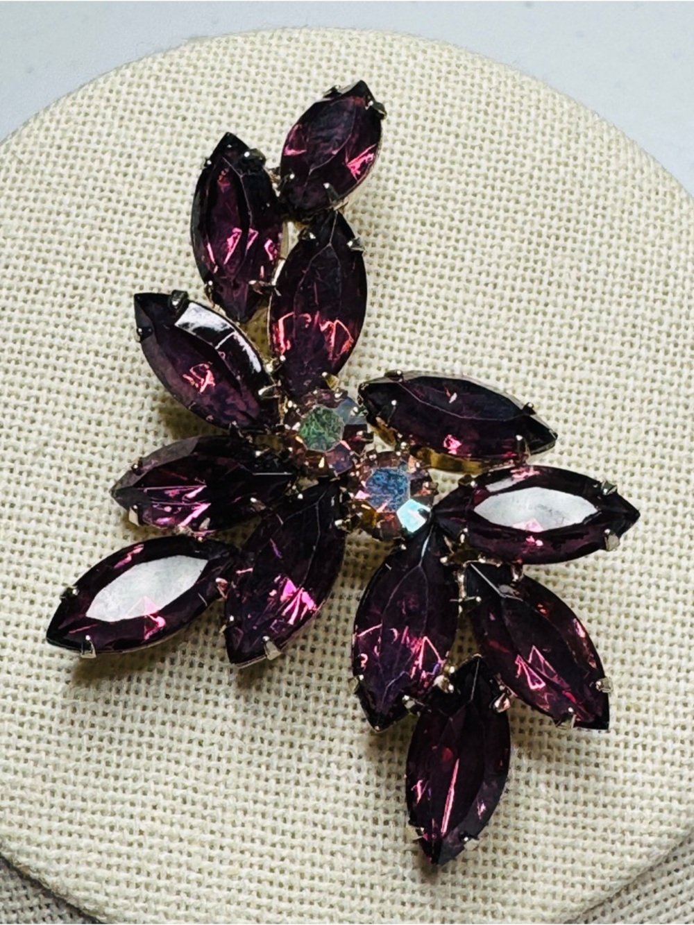 Rhinestone Navette Aurora Borealis accent brooch